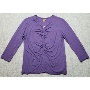 Pinky & Diane Blouse Womens L Purple V-Neck Long Sleeve Stretch Pullover New